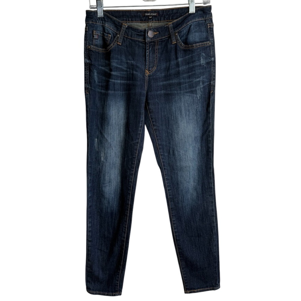 Dear John Distressed Mid Rise Straight Dark Wash Denim Jeans Size 26P